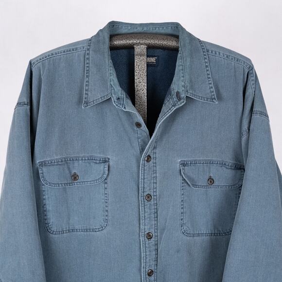 Wolverine Fleece Lined Denim / Chambray Workwear Shirt Shacket Men's 2XL Blue - Picture 2 of 7